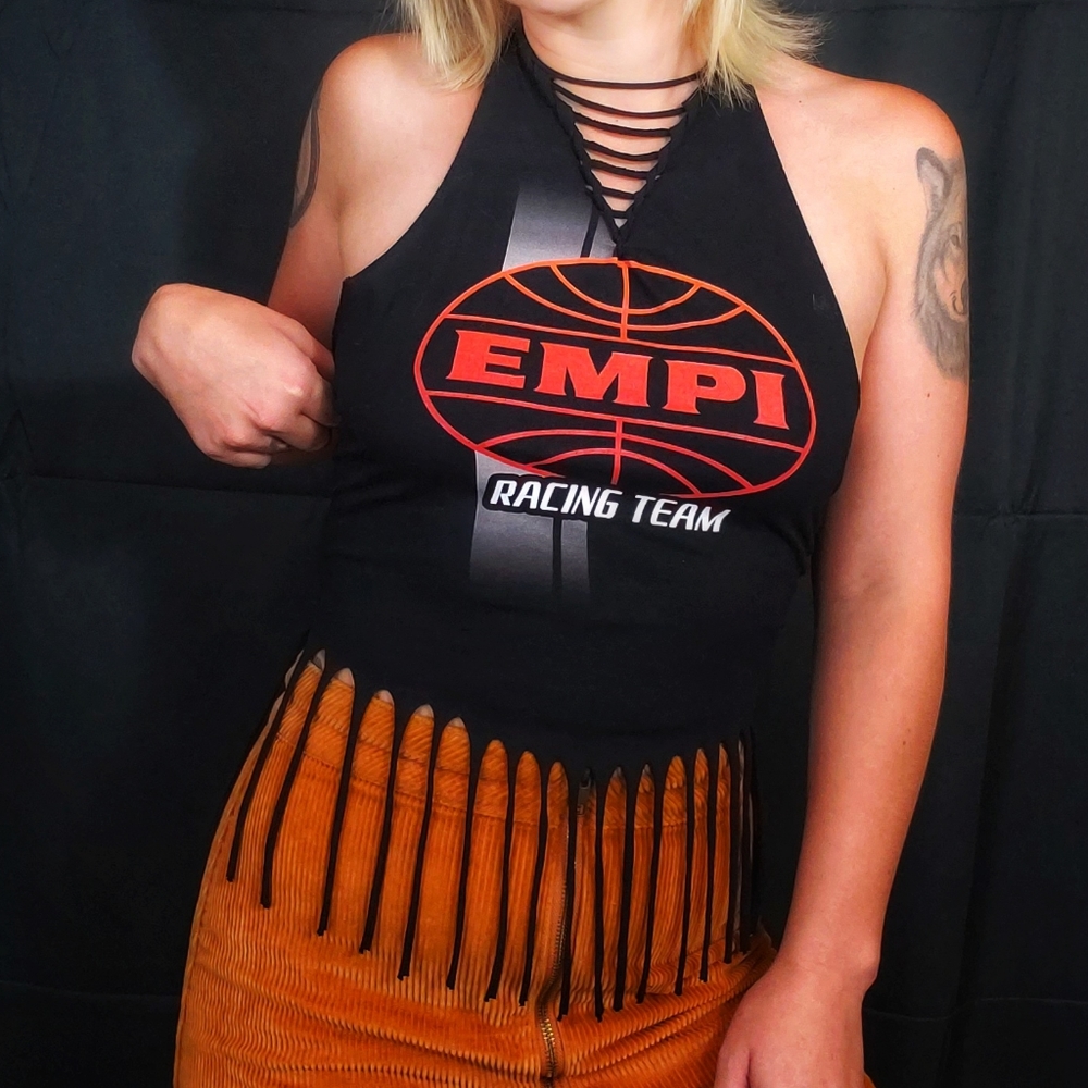 Empi Tied Halter Fringe Crop Top